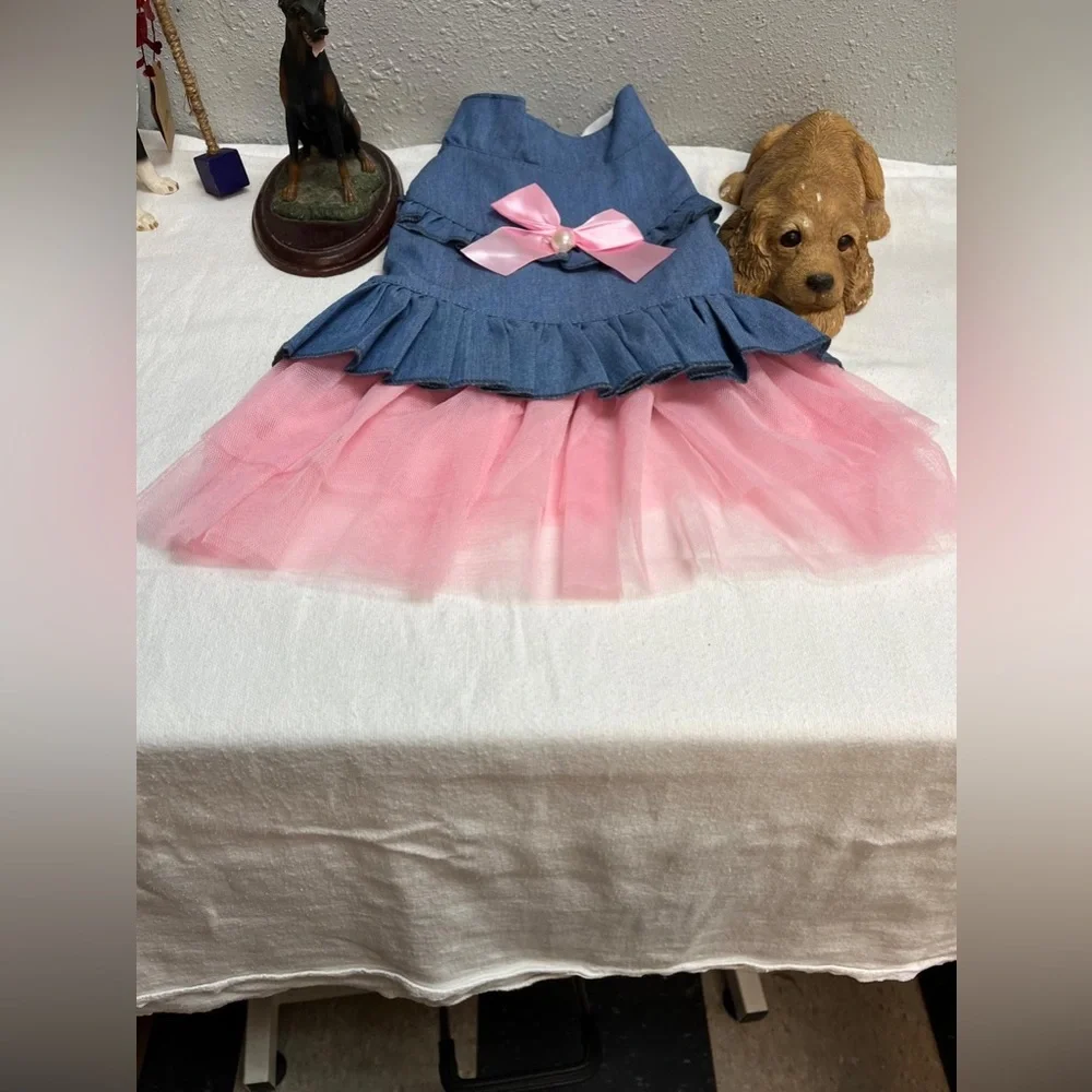 Navy and pink denim dress for dogs